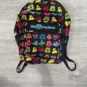 Disney‎ World Mickey Mouse Colorful Black Backpack Multicolor Faces – OS